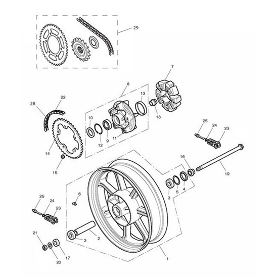 Bild von Rear Wheel Assy, 17, Blk, Blue Stripe