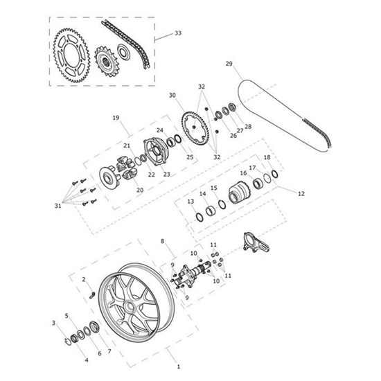 Bild von Rear Wheel Assy, 17 x 5.5, Red Stripe, 4 Pin