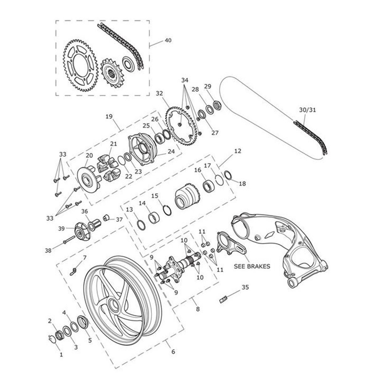 Bild von Rear Wheel Assy, Neon Yellow Pinstripe