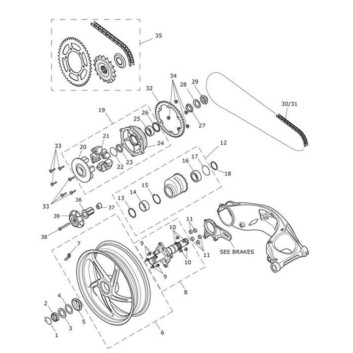 Bild von Rear Wheel Assy, Red Pinstripe